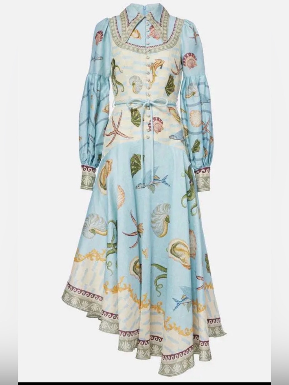Alemais Light Blue Seashell-Print Long Sleeve Midi Dress US 6 AU 10 New with Tag